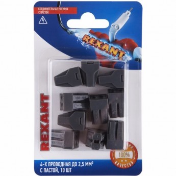 Экспресс-клемма с пастой REXANT СМК 773-304, 4-проводная до 2,5 мм² серая, (блистер 10 шт) Экспресс-клемма с пастой REXANT СМК 773-304, 4-проводная до 2,5 мм² серая, (блистер 10 шт)