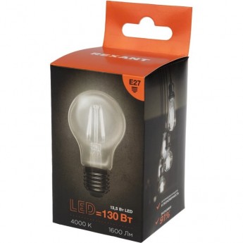 Лампа филаментная REXANT ГРУША A60 13,5Вт 1600Лм 4000K E27 прозрачная колба Лампа филаментная REXANT ГРУША A60 13,5Вт 1600Лм 4000K E27 прозрачная колба