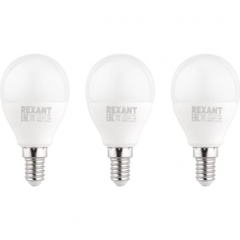Лампа светодиодная REXANT Шарик (GL) 11.5 Вт E14 1093 Лм 6500 K холодный свет (3 шт./уп.) Лампа светодиодная REXANT Шарик (GL) 11.5 Вт E14 1093 Лм 6500 K холодный свет (3 шт./уп.)