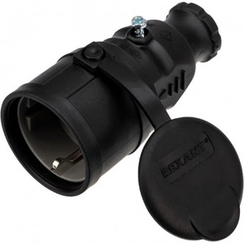 Розетка переносная REXANT влагозащищенная с крышкой, с/з, 16 А, IP44 каучук Розетка переносная REXANT влагозащищенная с крышкой, с/з, 16 А, IP44 каучук