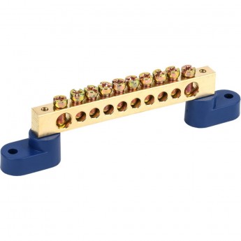 Шина REXANT «N» нулевая 8х12 мм на двух угловых синих изоляторах 10 групп Шина REXANT «N» нулевая 8х12 мм на двух угловых синих изоляторах 10 групп