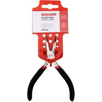 Тонкогубцы изогнутые REXANT мини 120 мм никелированные, авторазжим, обливные рукоятки Тонкогубцы изогнутые REXANT мини 120 мм никелированные, авторазжим, обливные рукоятки